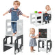 Tour d'Observation Montessori 4 en 1 en Bois, Tableau Noir et Tableau Blanc - Nidobus