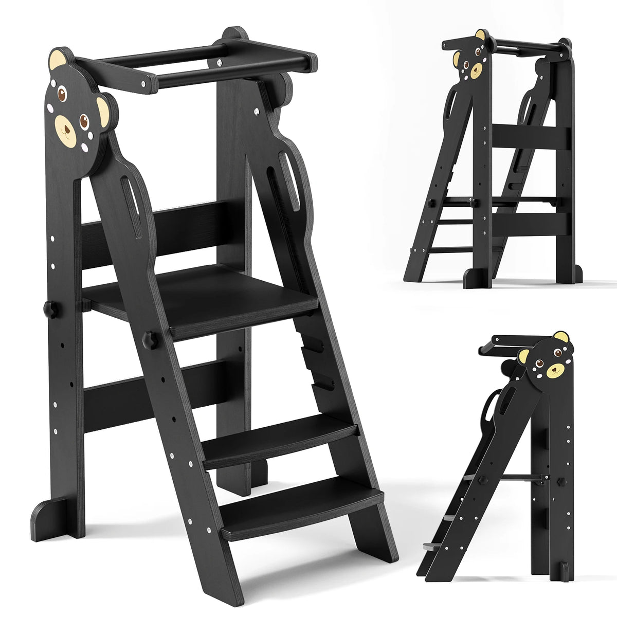 Tour d'Observation Montessori Pliable en Bois, 3 Hauteurs Réglables - Nidours